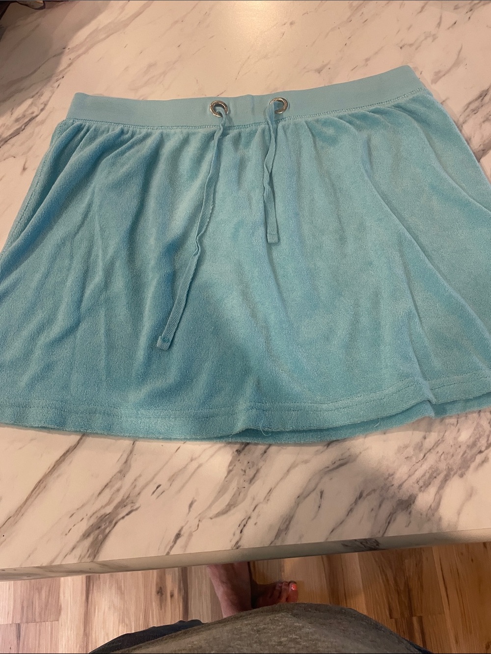 VENUS Light Blue Terry Cloth Drawstring Skater Skirt